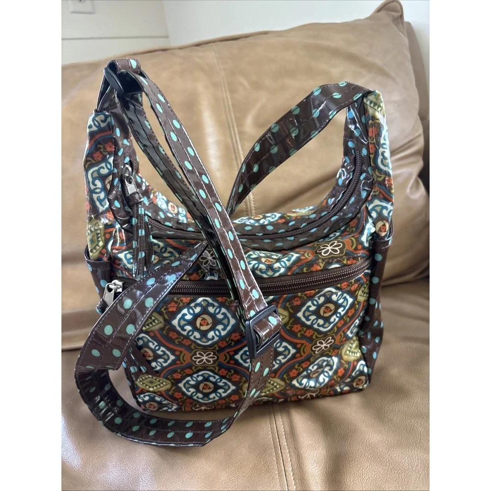 Lily Waters Purse‎ Rain On Me Vinyl Boho Print Hobo Style Colorful Water Repel